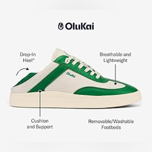 NEW [OluKai] Kilea Green/White Everyday Classic Sneaker Lace-Up Women’s Sz 8 - Picture 3 of 14